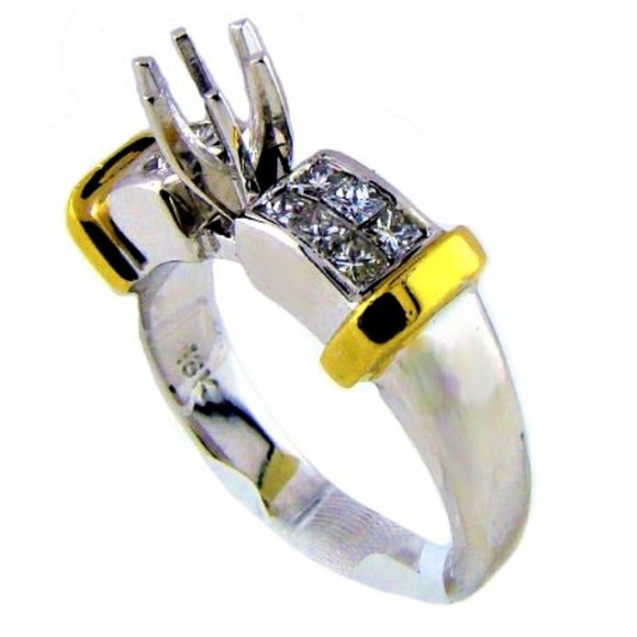 18K Yellow Gold Invisible Set Princess Cut Diamond Ring  Invisible Set Princess Cut Diamonds on 18K WG Ring